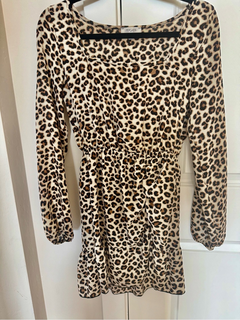 Persaya Leopard-Print Mini Dress in Tan and Black